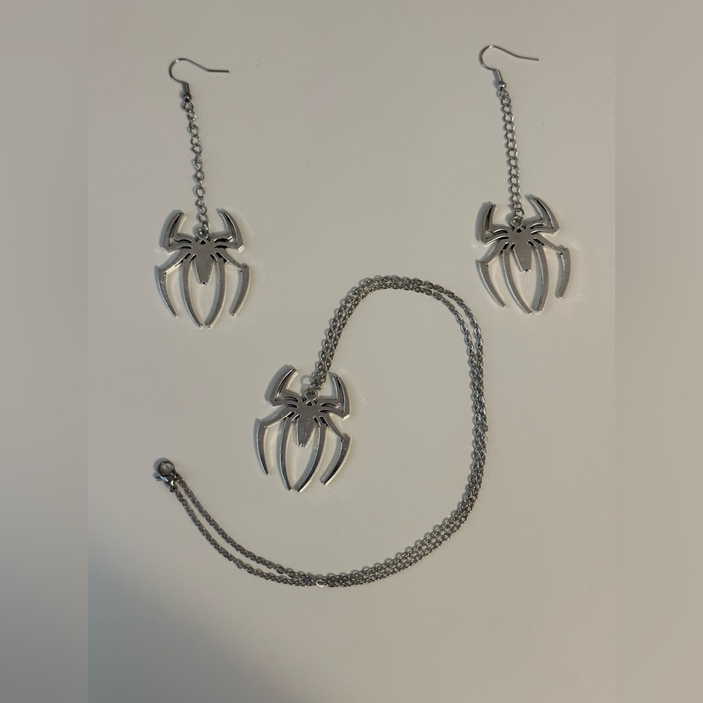 Spider-Man Symbol Inspired Necklace & Earrings Set For Men Women Unisex